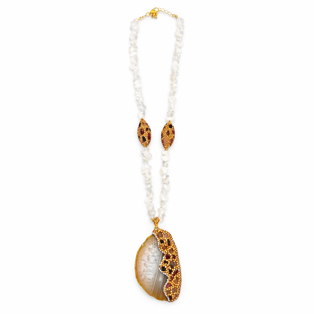 0020 Natural Stone Pendant Necklace, White