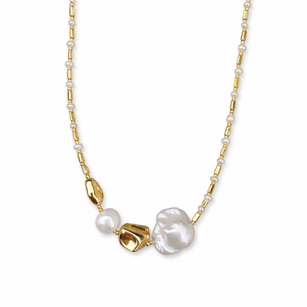 0029 Pearl + Gold Long Necklace