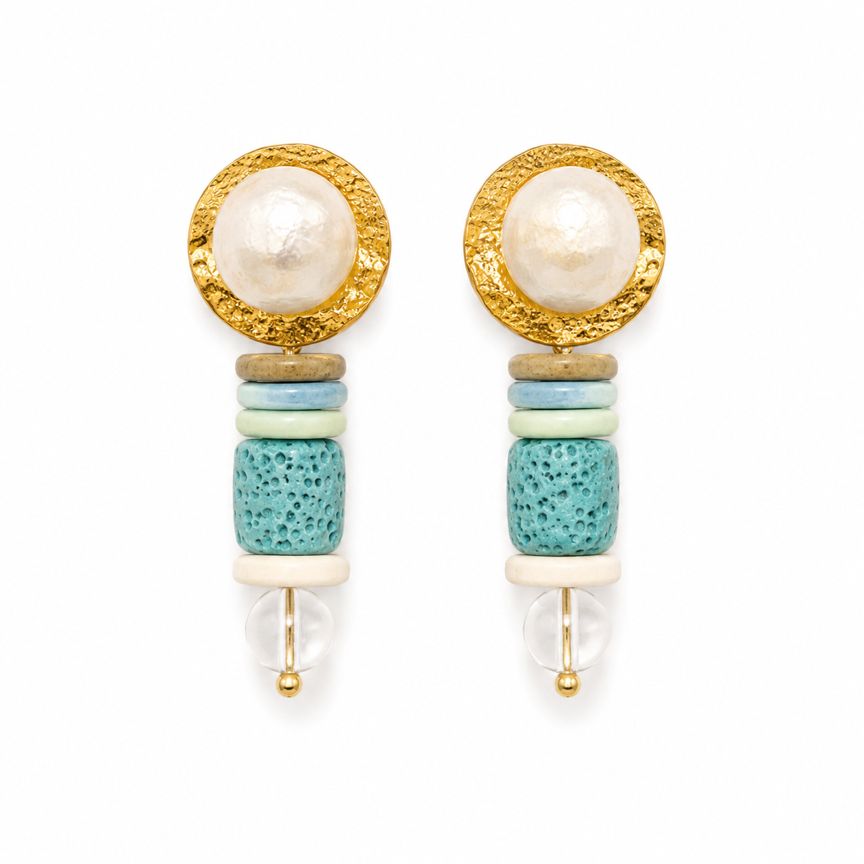 063 Gold & Blue Beaded Statement Earrings