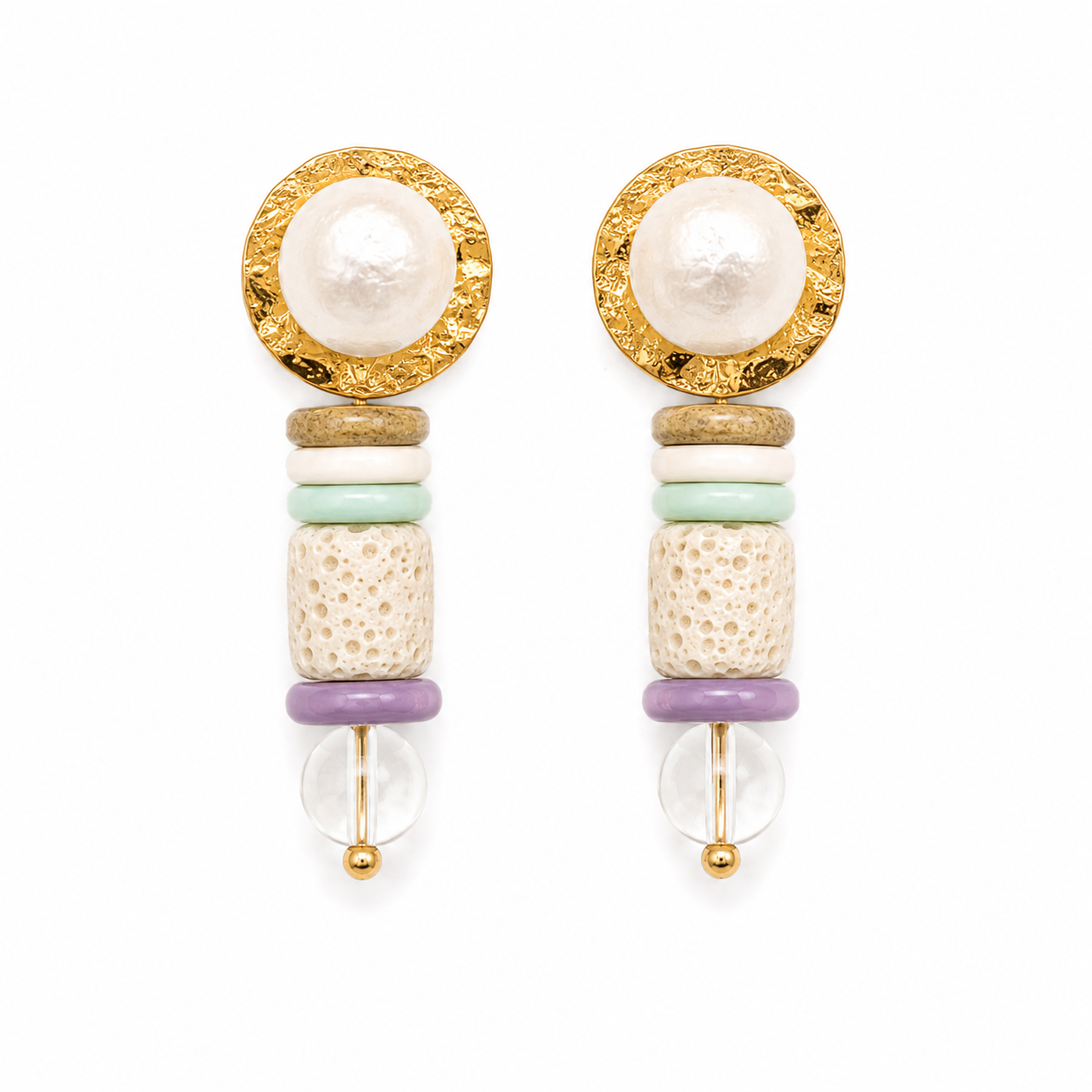 063 Gold & Lilac Beaded Statement Earrings