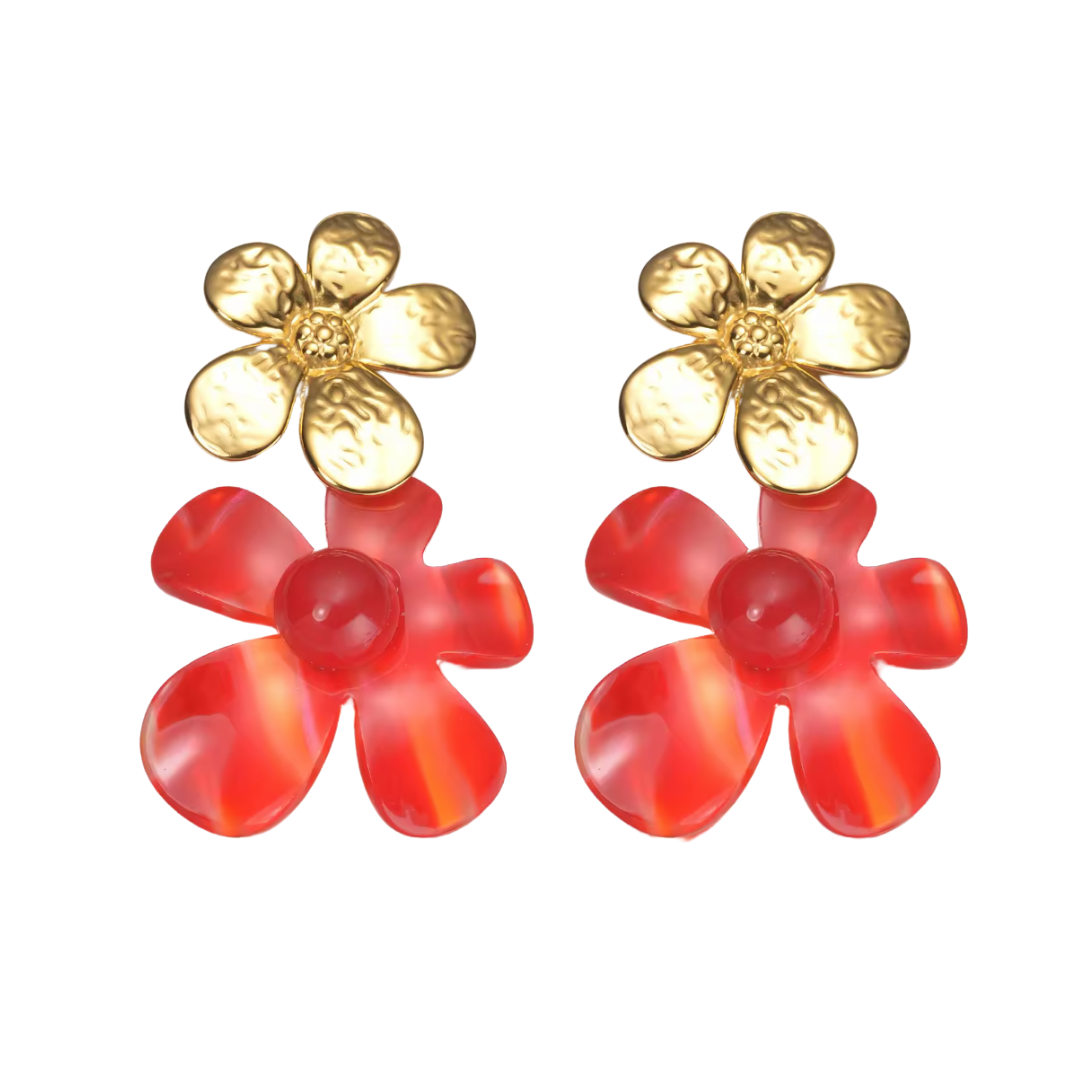 Greta Flower Statement Earrings, Red