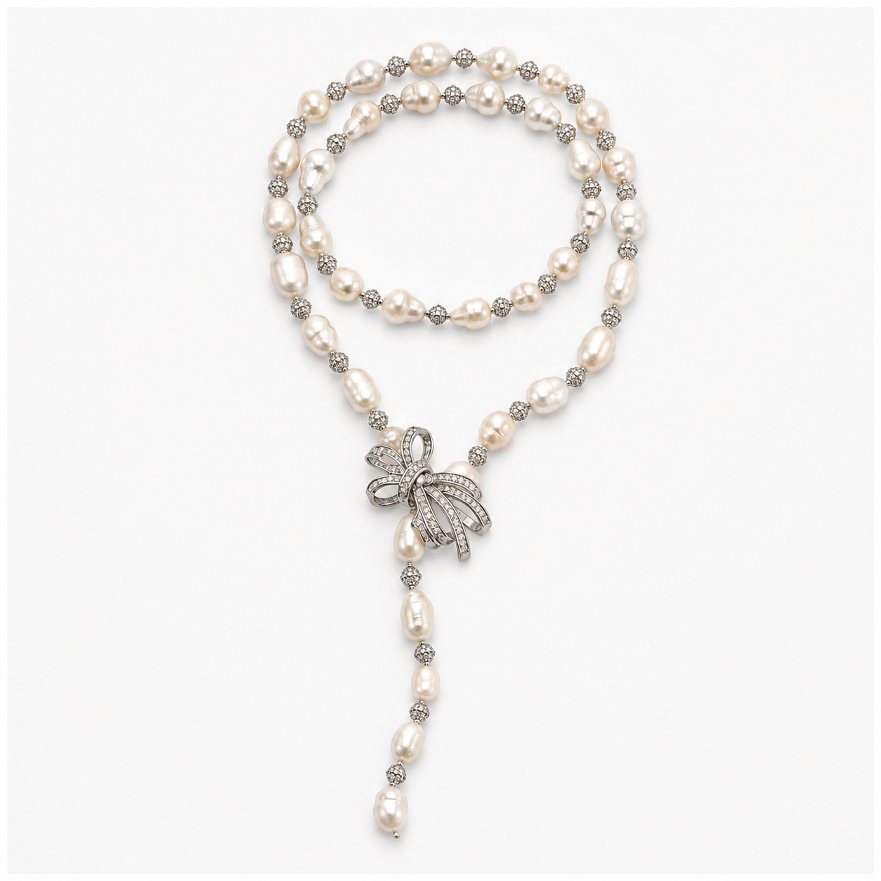 0038 Long Pearl & Swarovski Necklace