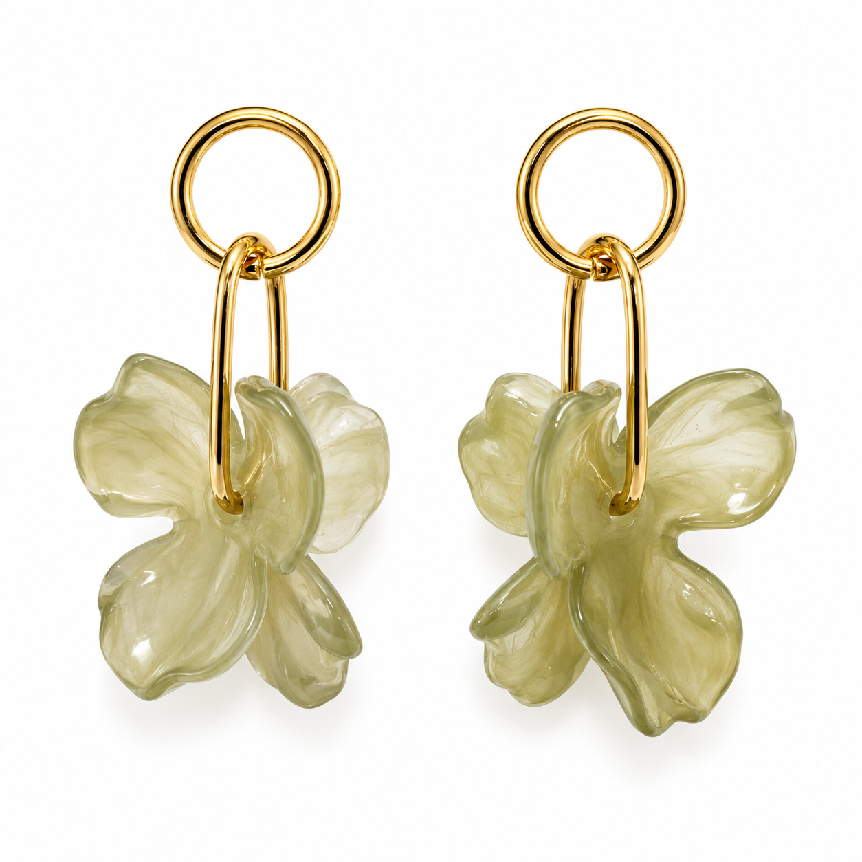 KEELEY Gold Hoops with Resin Petals, Green