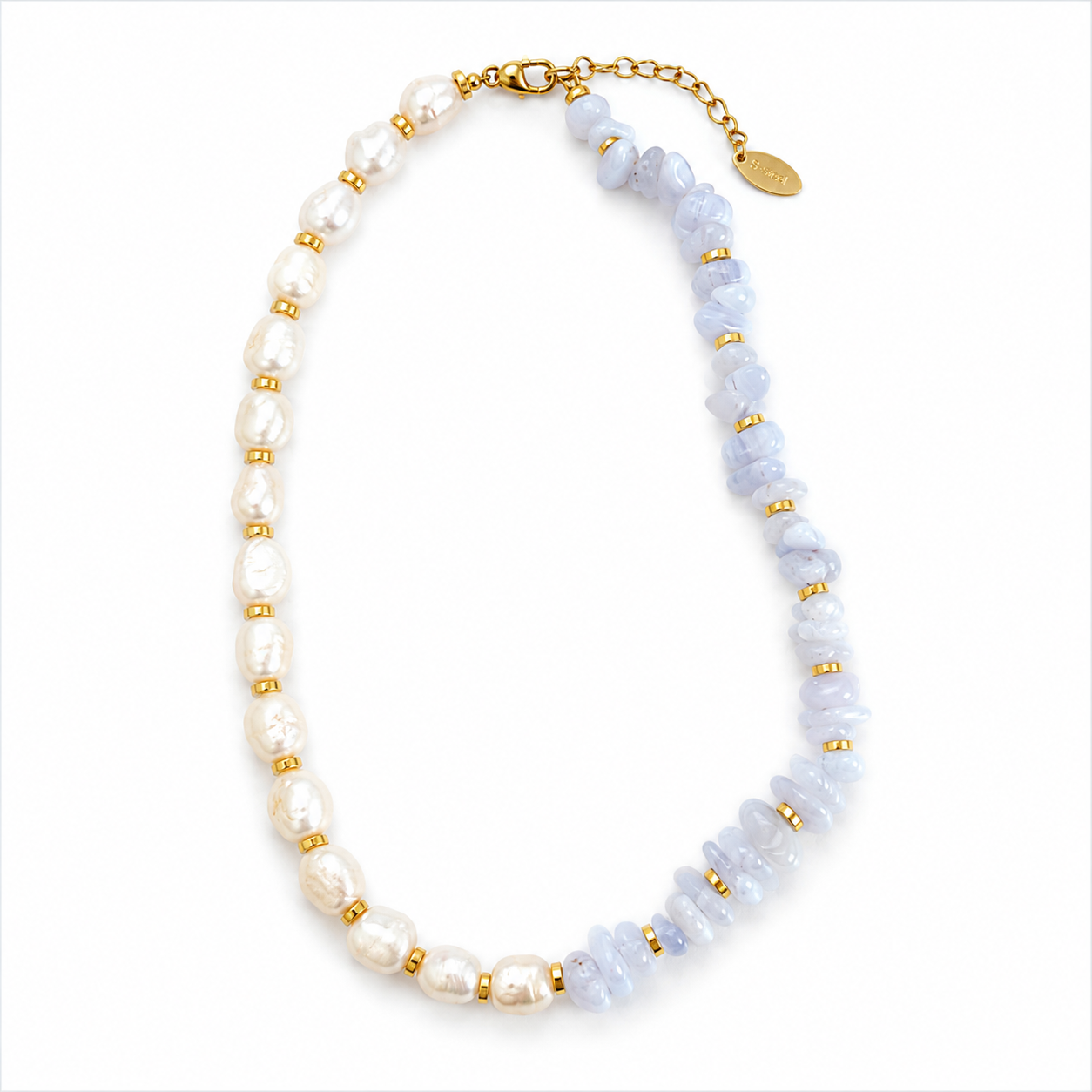 0039 Pearl & Blue Lace Agate Short Necklace