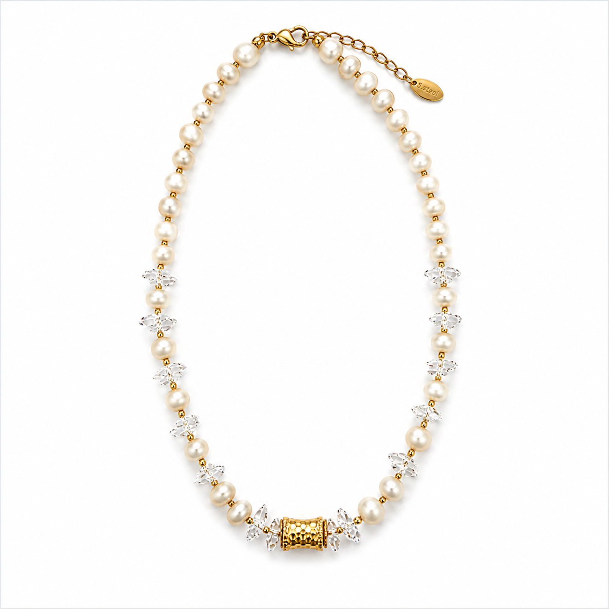 0042 Pearl + Clear Cluster Necklace