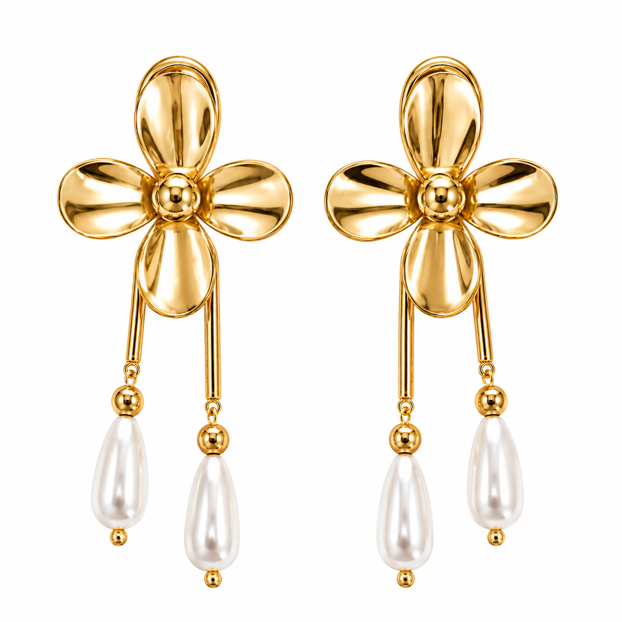 CHARMAINE Gold Mirror Statement Floral Earrings