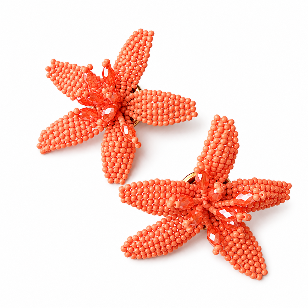 CLEMENTINE Coral Beaded Flower Studs
