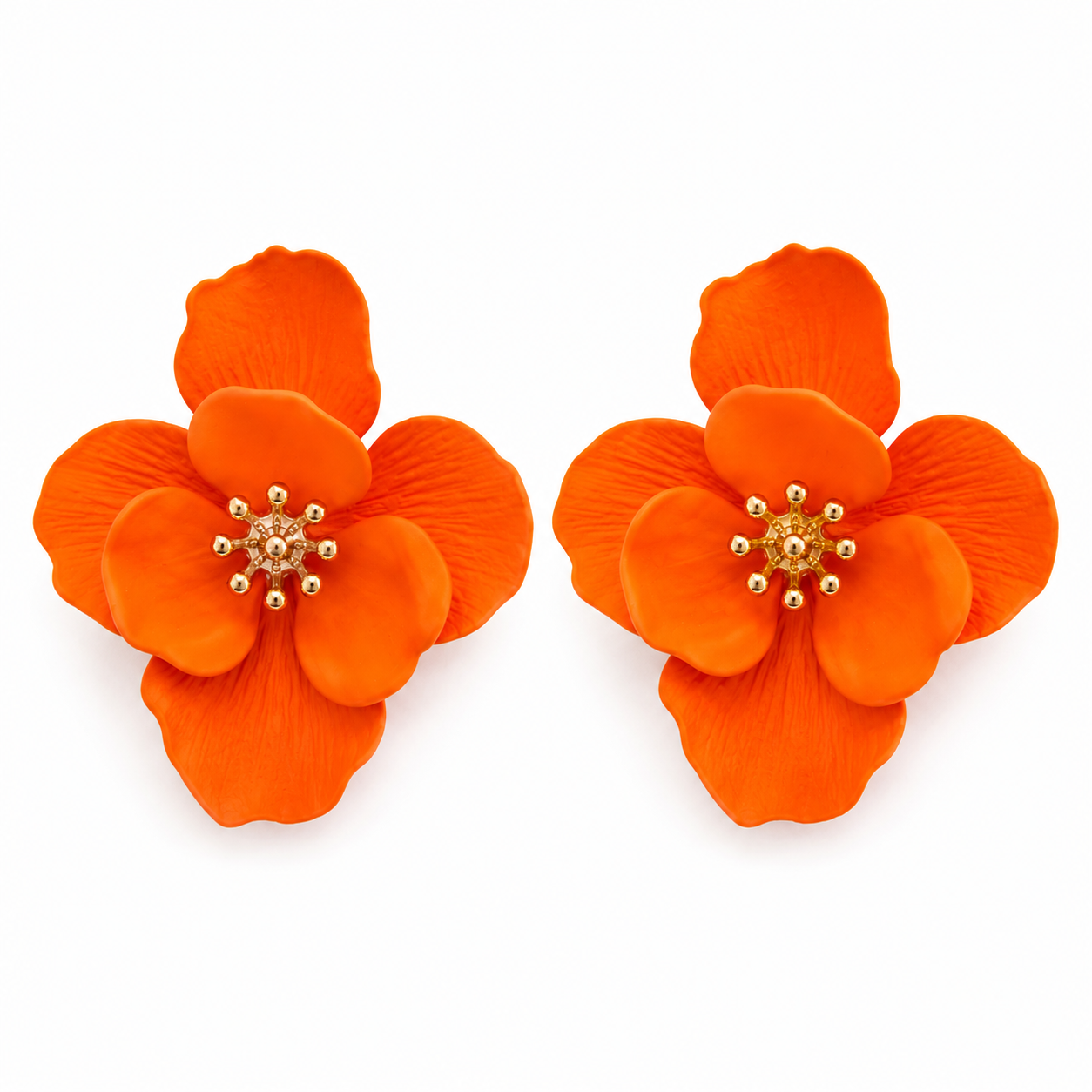 COVE Matte Floral Statement Stud, Orange