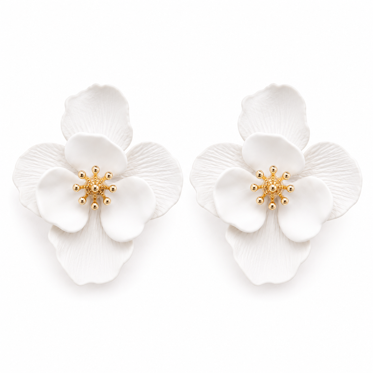 COVE Matte Floral Statement Stud, White