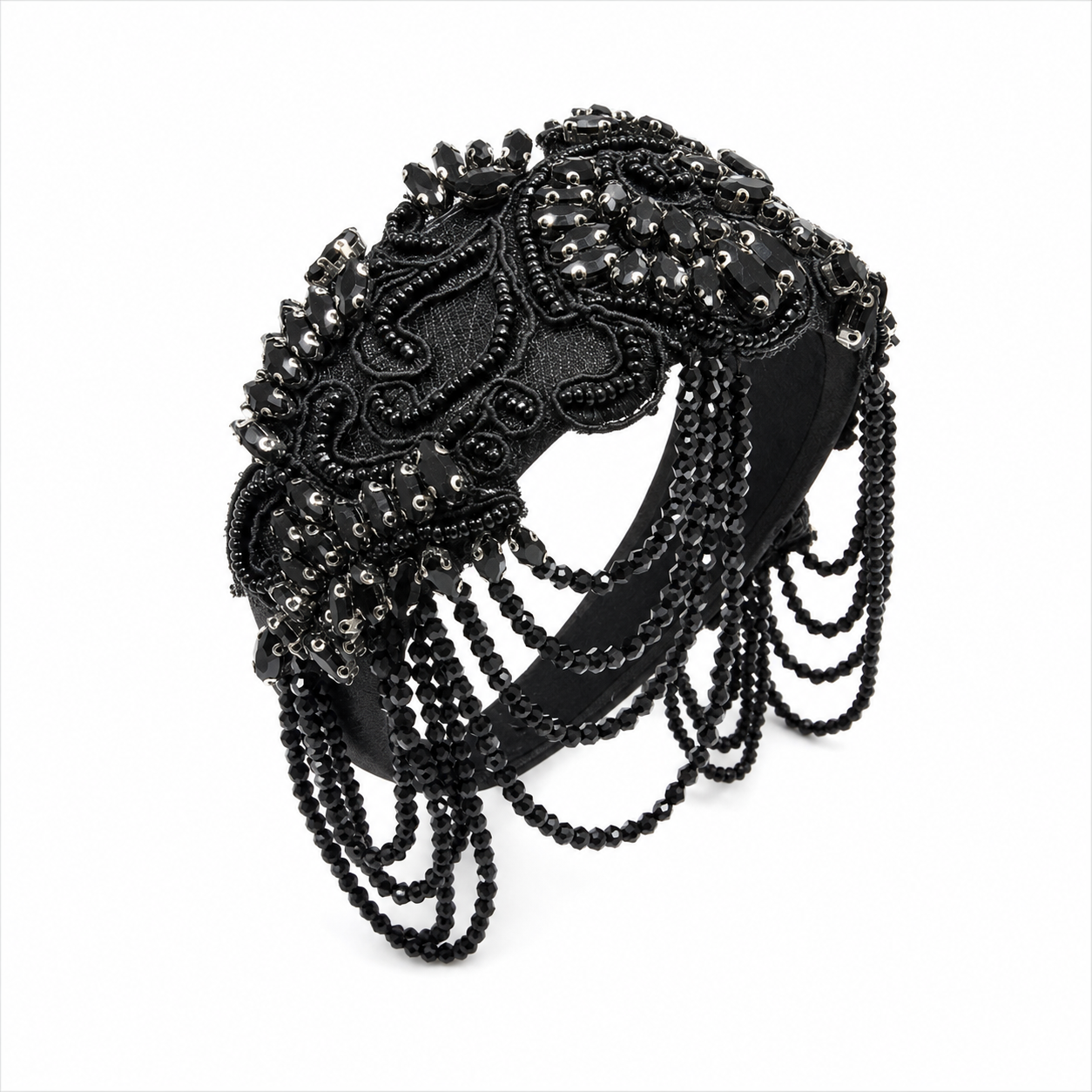 Heather Statement Headband, Black Crystal