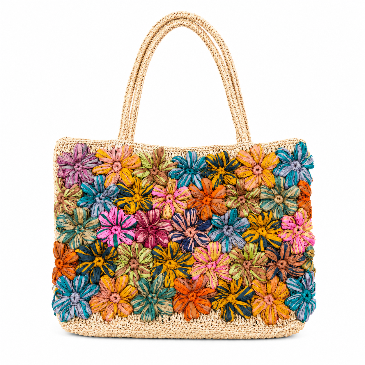 RAFFIA TOTE BAG, Full Floral Design