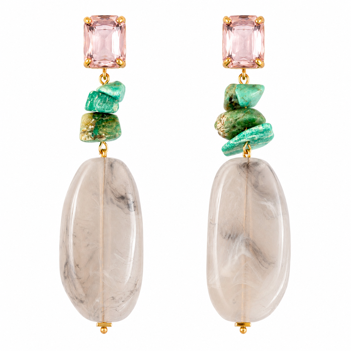 EVA Resin Drop Earrings, Green/Pink/Grey