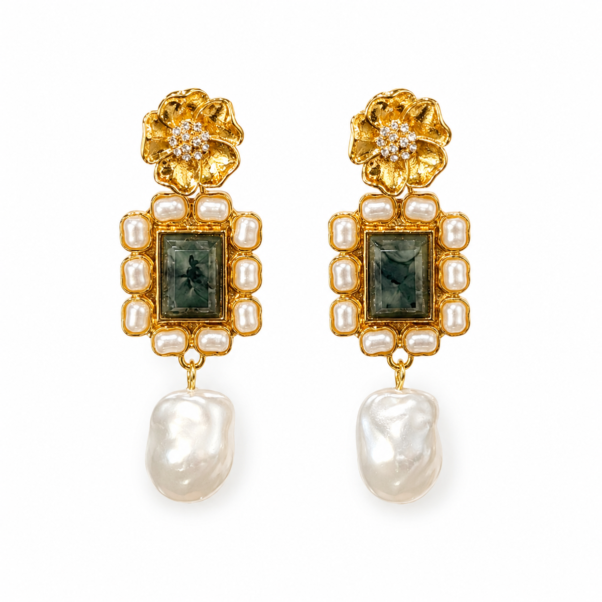 CATE Statement Earrings with Faux Pearl Ends