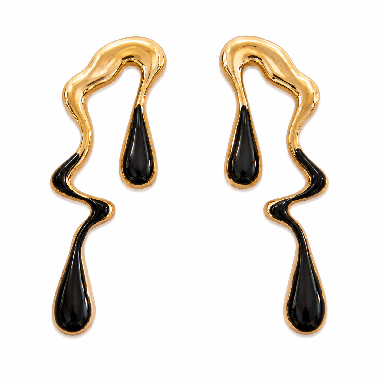 DRIZZLE Gold + Black Statement Earrings