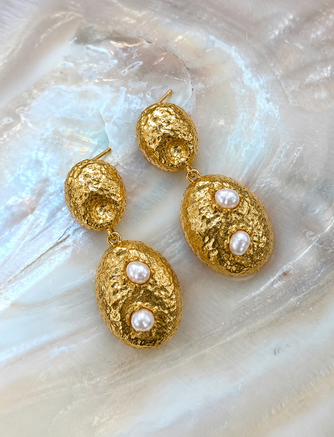 098 Gold Double Drops with Pearls