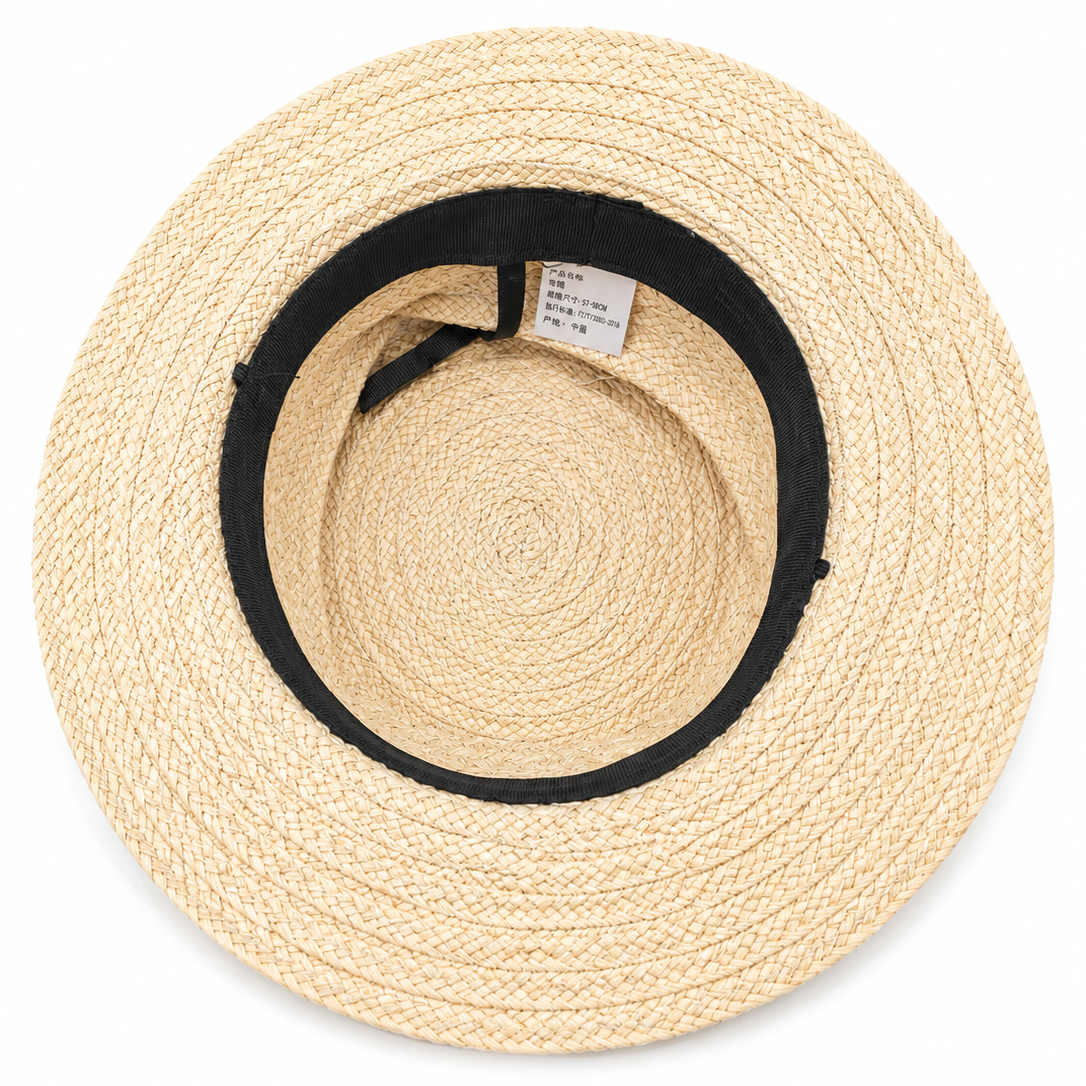 ROLLABLE, Natural Raffia Hat with Black & Natural Band