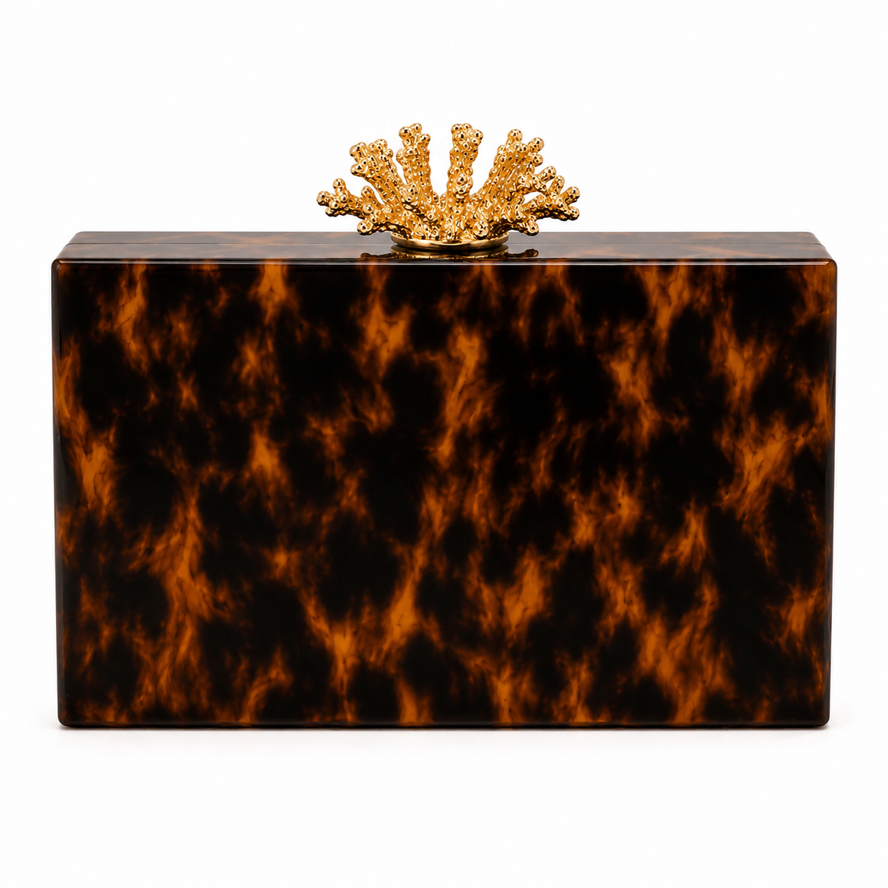 Assorted Acrylic Clutch, Tortoiseshell with Gold Coral Top