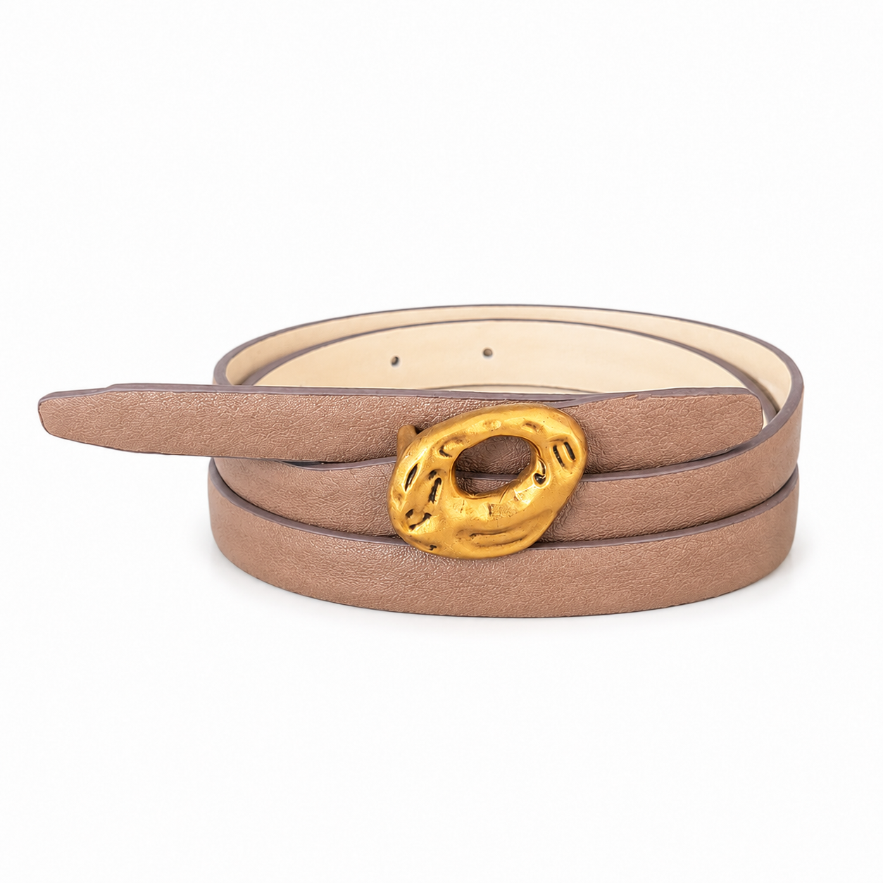 ANGIE Thin Leather Belt Mocha/Cream