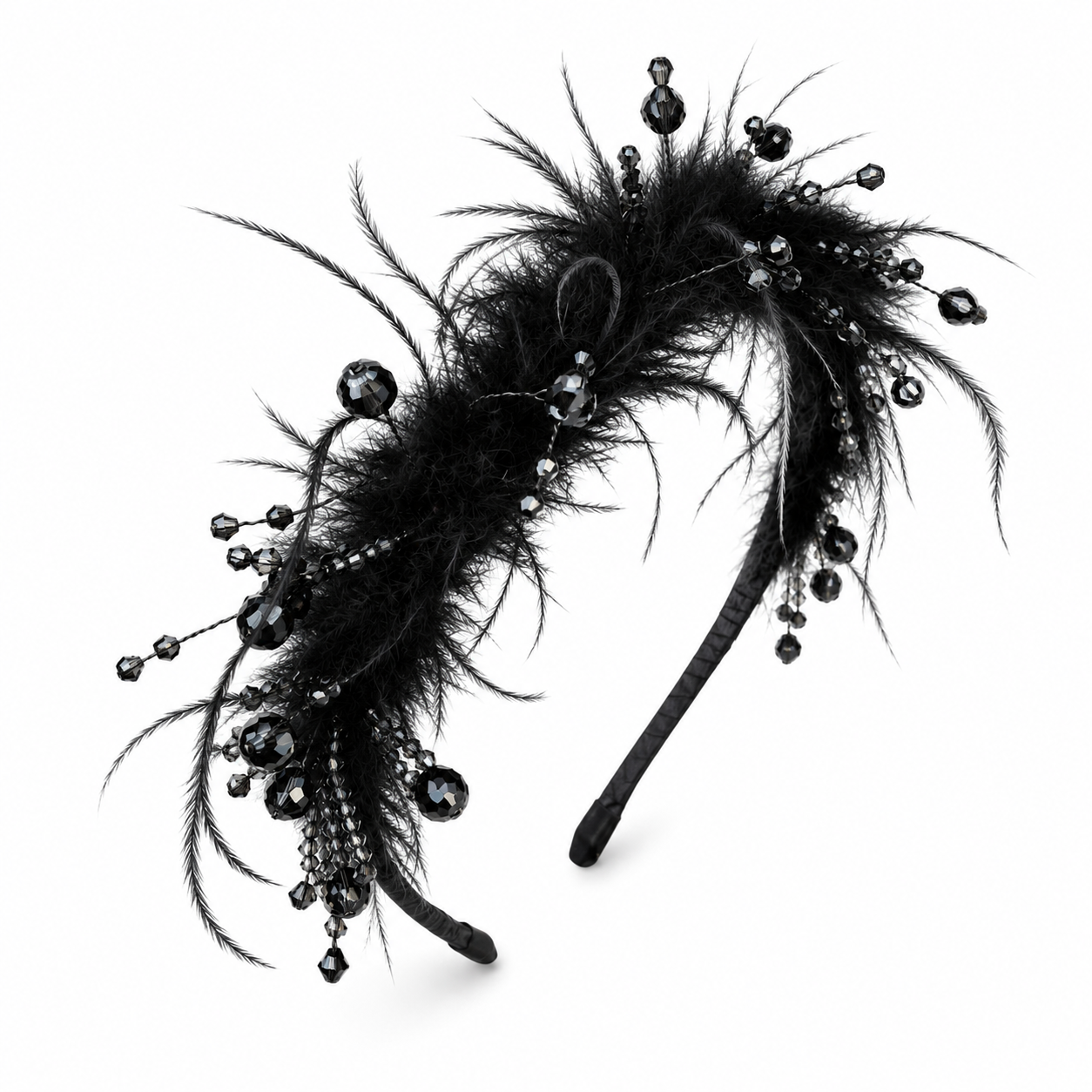 Heather Statement Headband, Black Feather