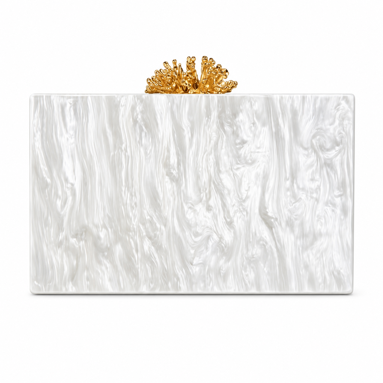 Assorted Acrylic Clutch, White with Gold Coral Top