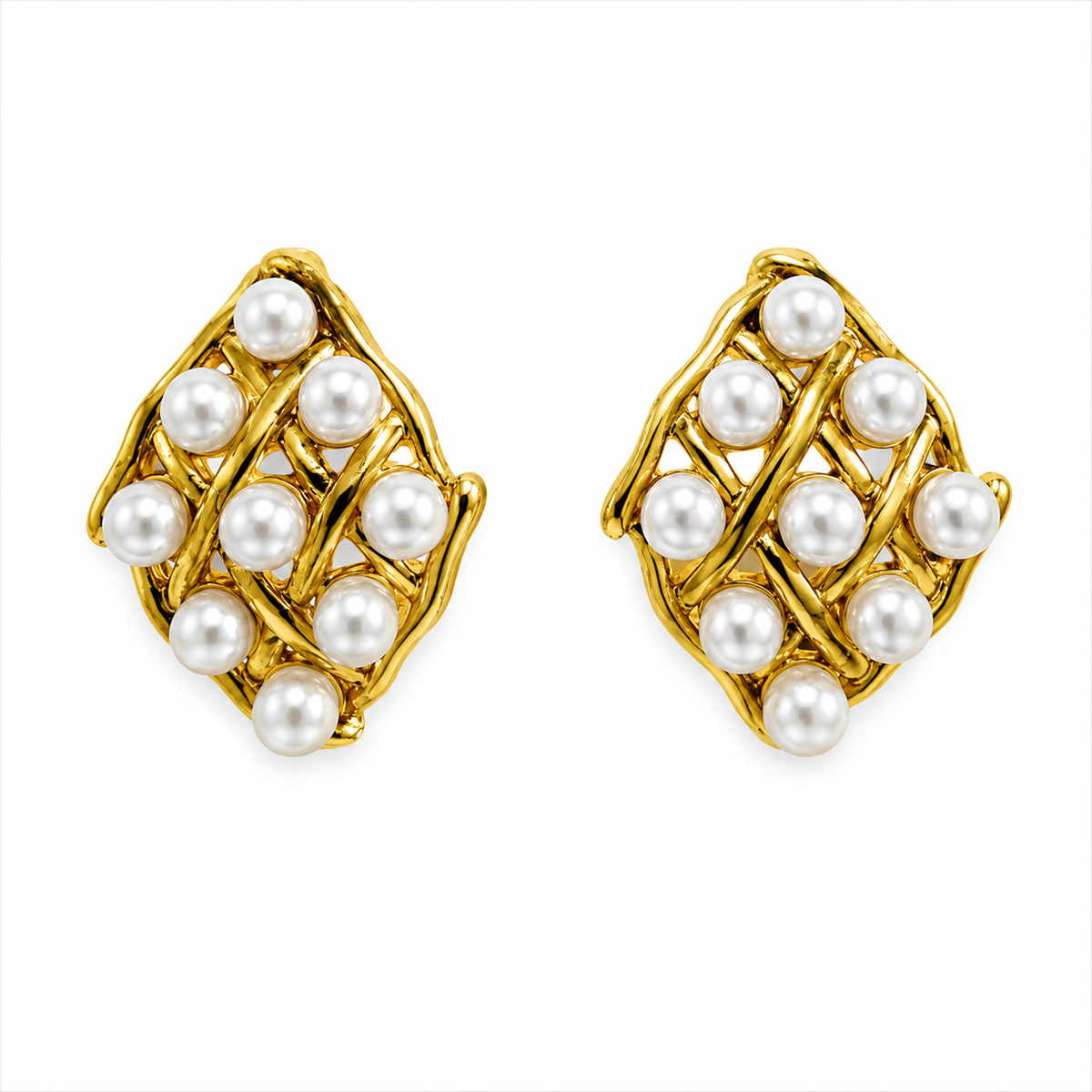 Bex Crosspattern Pearl Studs