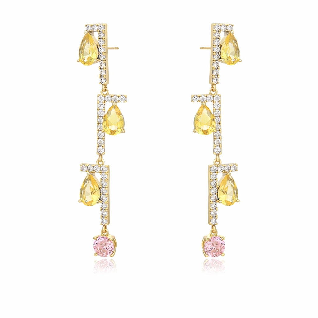 Chloe Pink + Yellow Crystal Earrings