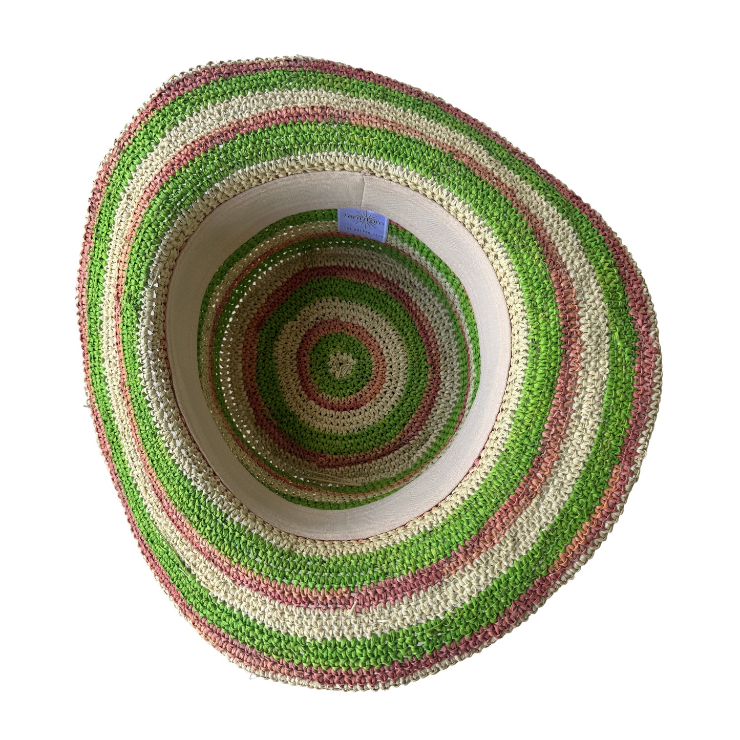 ROLLABLE, Raffia Hat in Green/Peach Combo - Size Medium