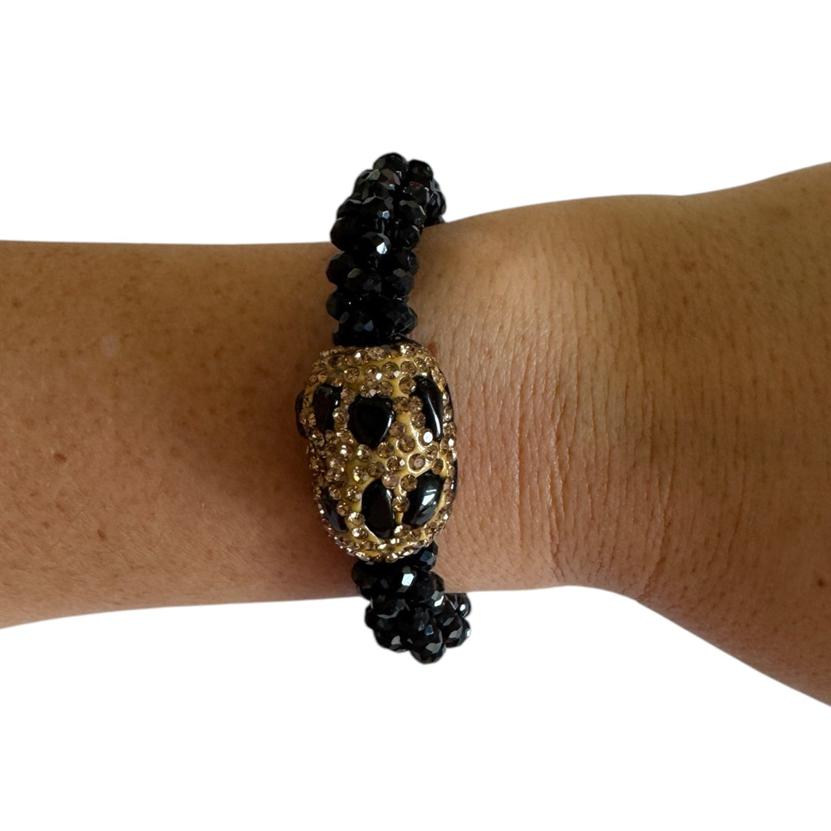 Marg Beaded Stretch Bracelet with Endornment, Black