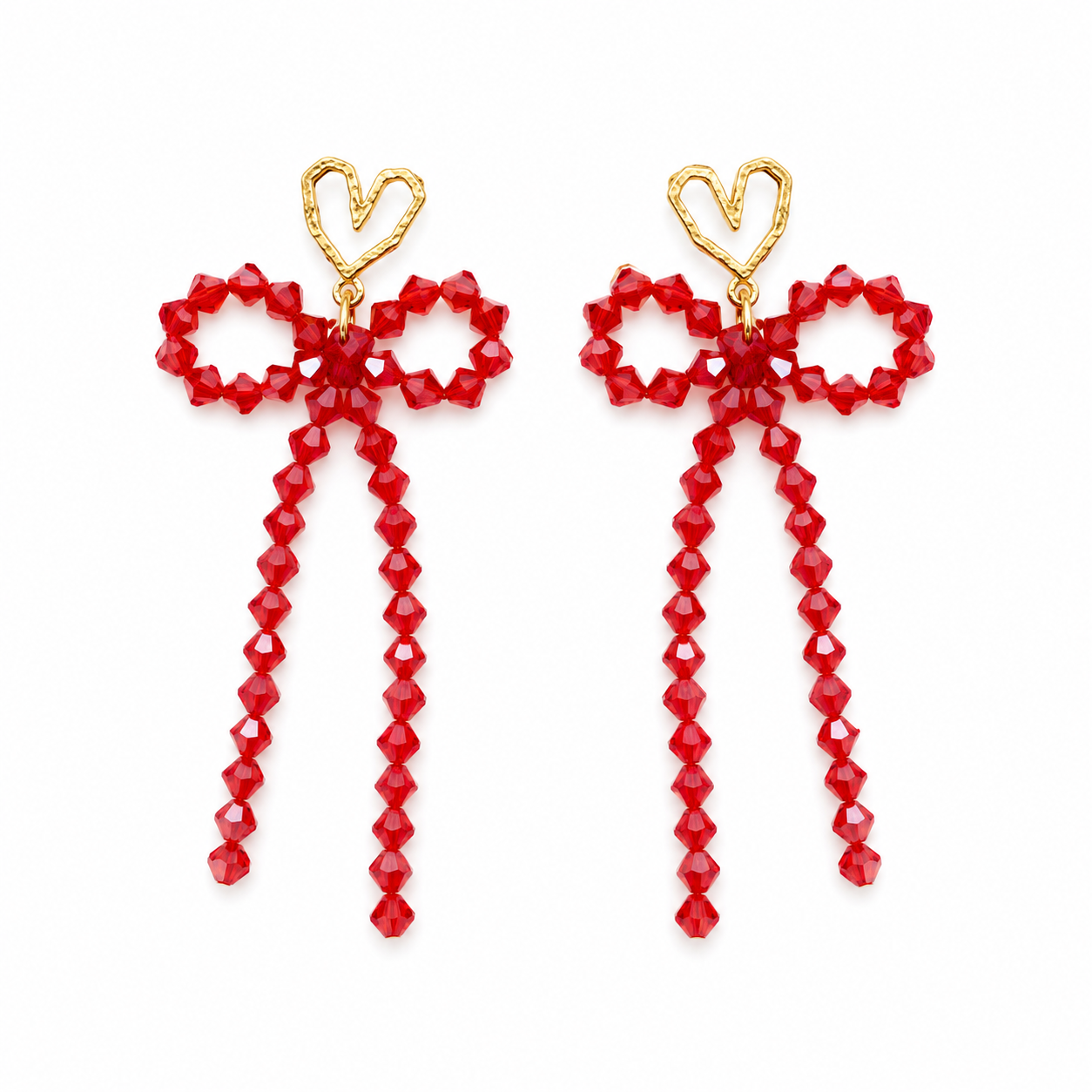 Valentine Red Bow + Heart Drop Earrings