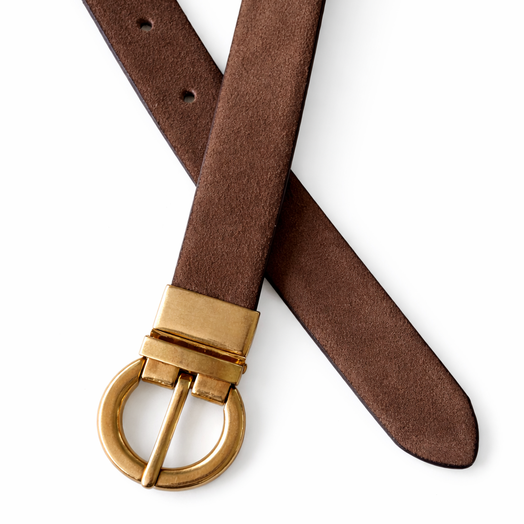 VICTORIA Suede Jeans Belt in Choc / Tan Suede