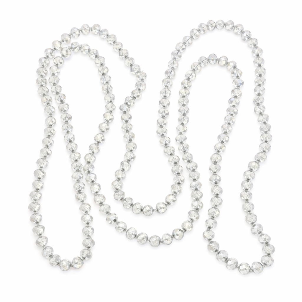 0004 Beaded Long Necklace, Clear
