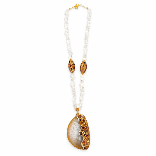 0020 Natural Stone Pendant Necklace, White