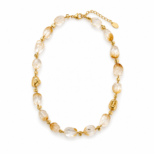 0023 Short Gold + Brown Bead Necklace