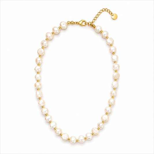 034 Pearl + Gold Short Necklace