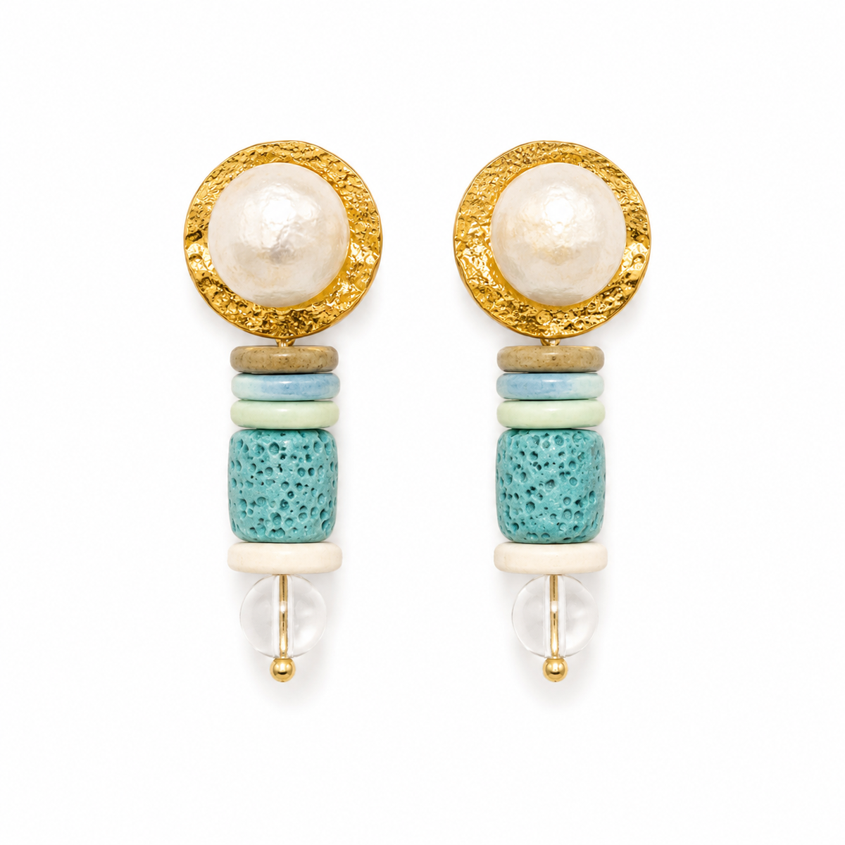 063 Gold & Blue Beaded Statement Earrings