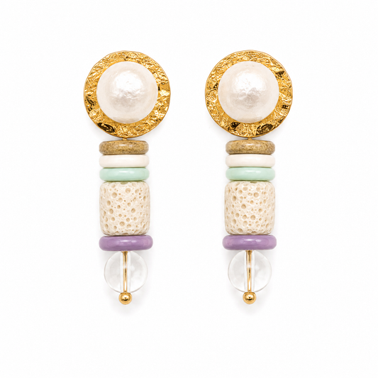 063 Gold & Lilac Beaded Statement Earrings