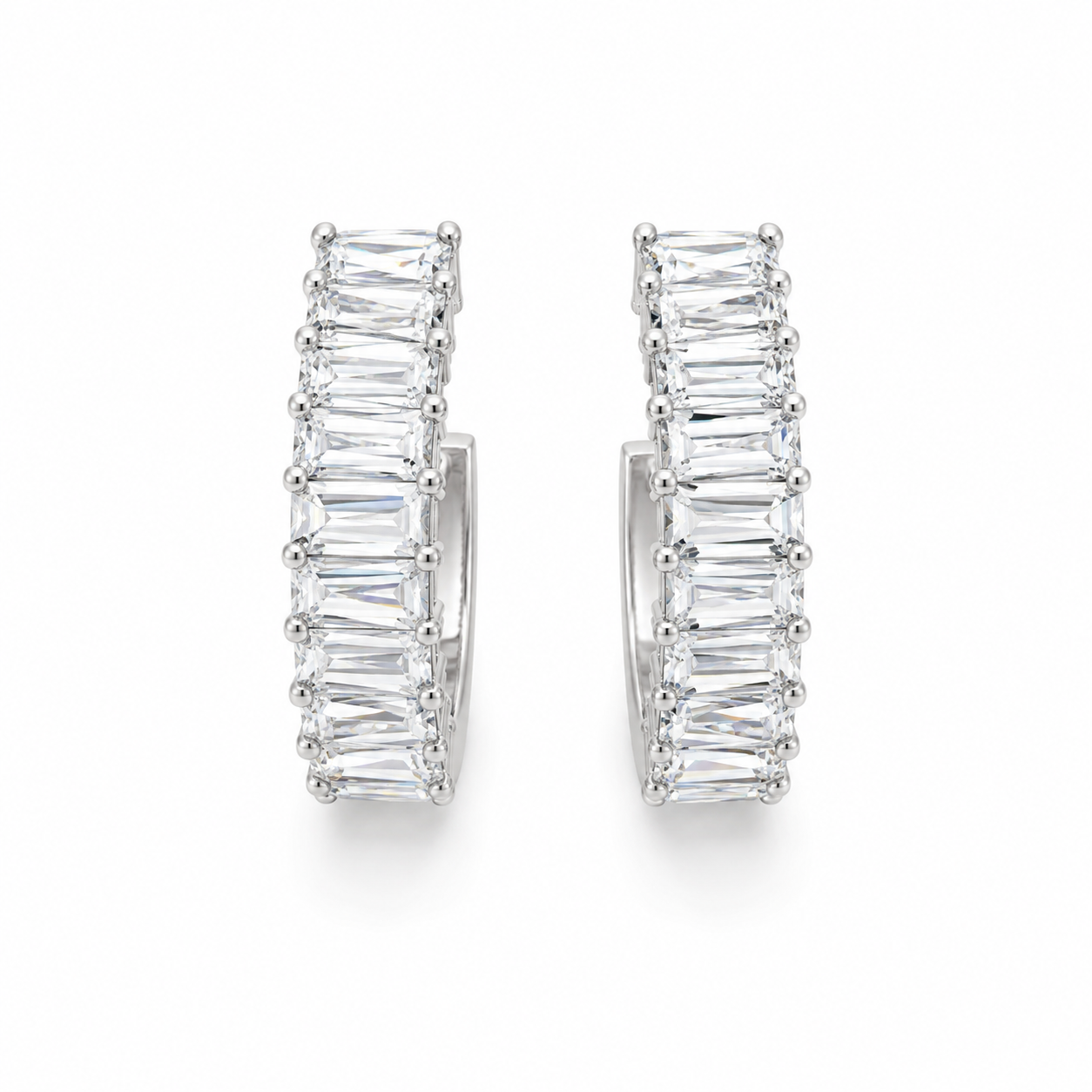 069 Silver Baguette Hoops
