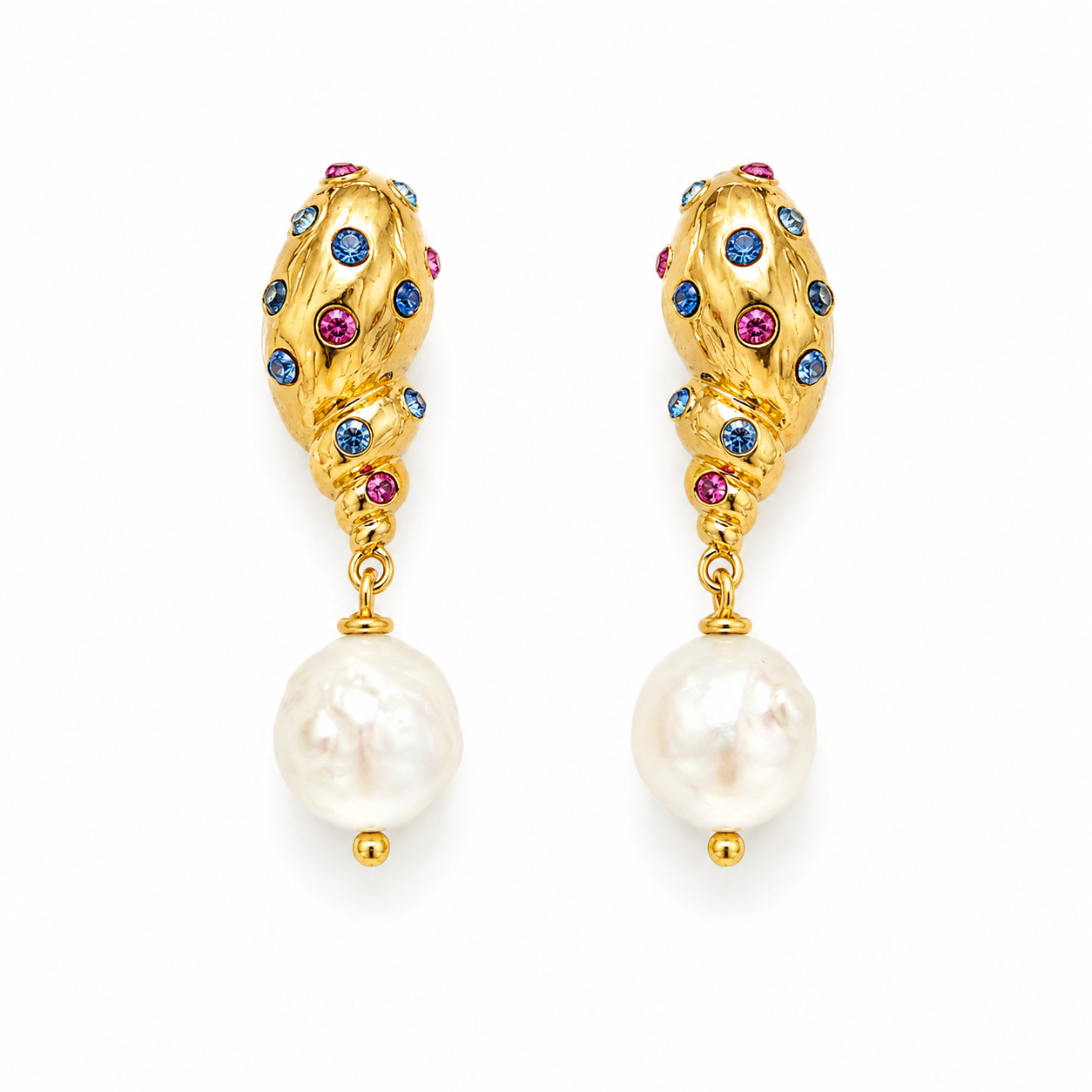 074 Multi Coloured Shell Statement Earrings & Pearls