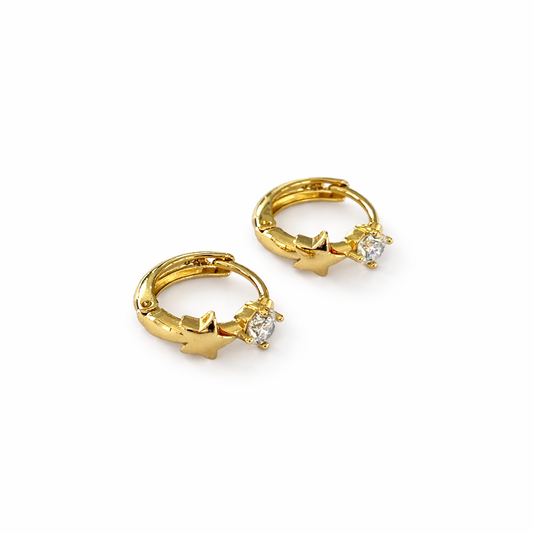 086 Gold Star + Swarovski Huggie Hoops
