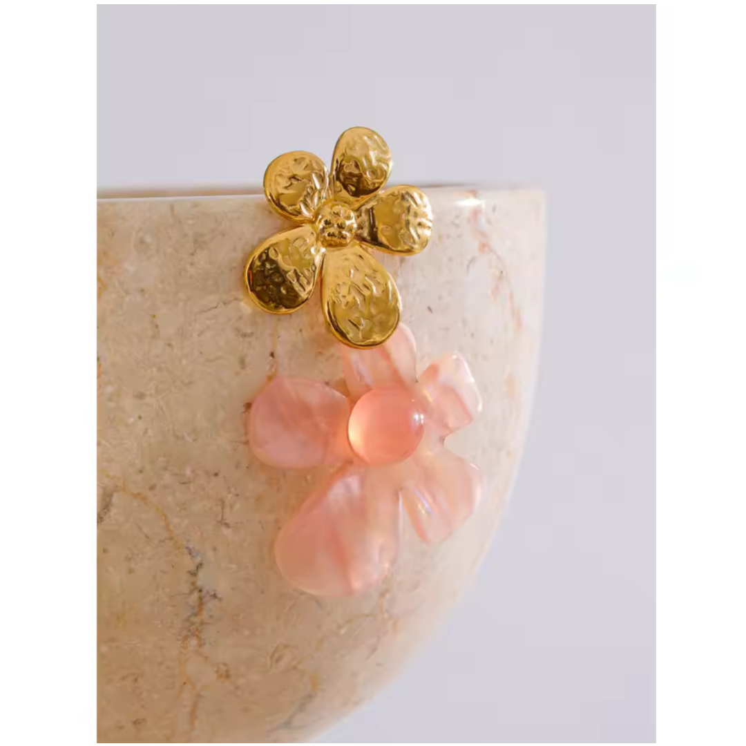 Greta Flower Statement Earrings, Pink