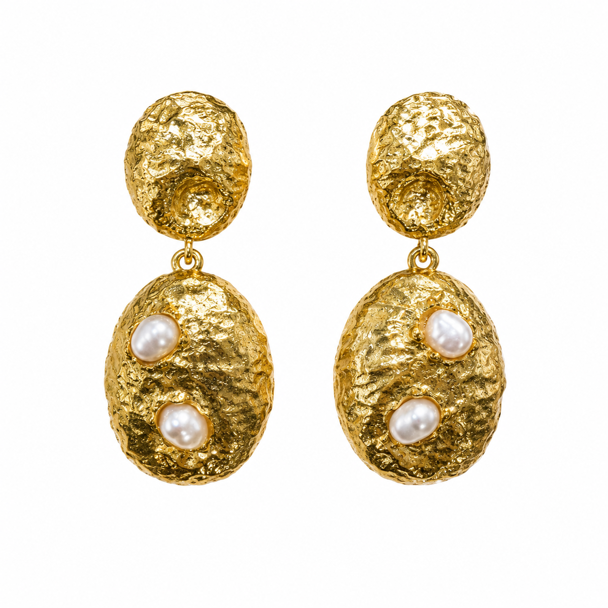 098 Gold Double Drops with Pearls