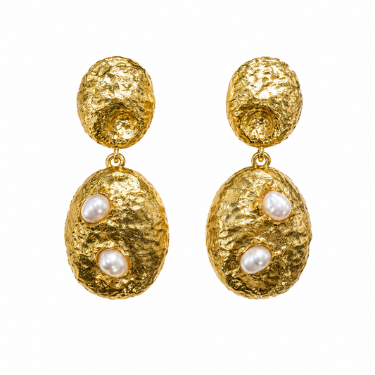 098 Gold Double Drops with Pearls