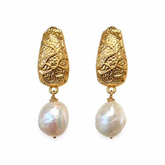 103 Gold Hoops with Pearl Drops