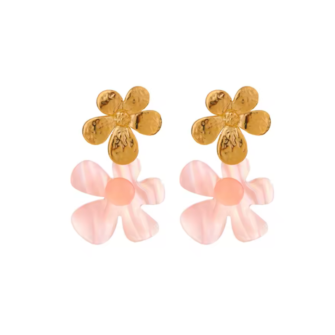 Greta Flower Statement Earrings, Pink