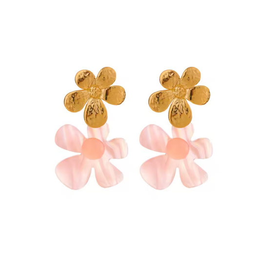 Greta Flower Statement Earrings, Pink