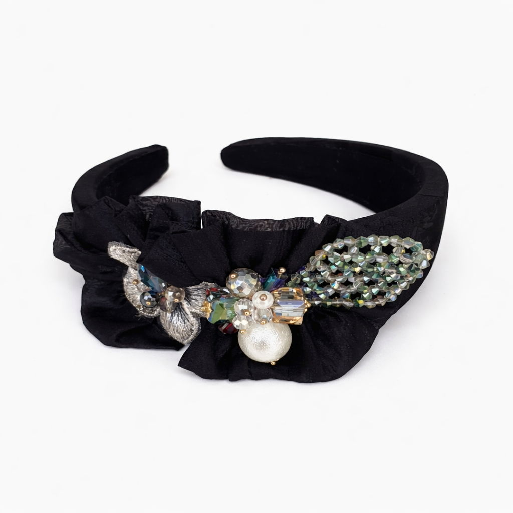 Heather Statement Headband, Black Satin