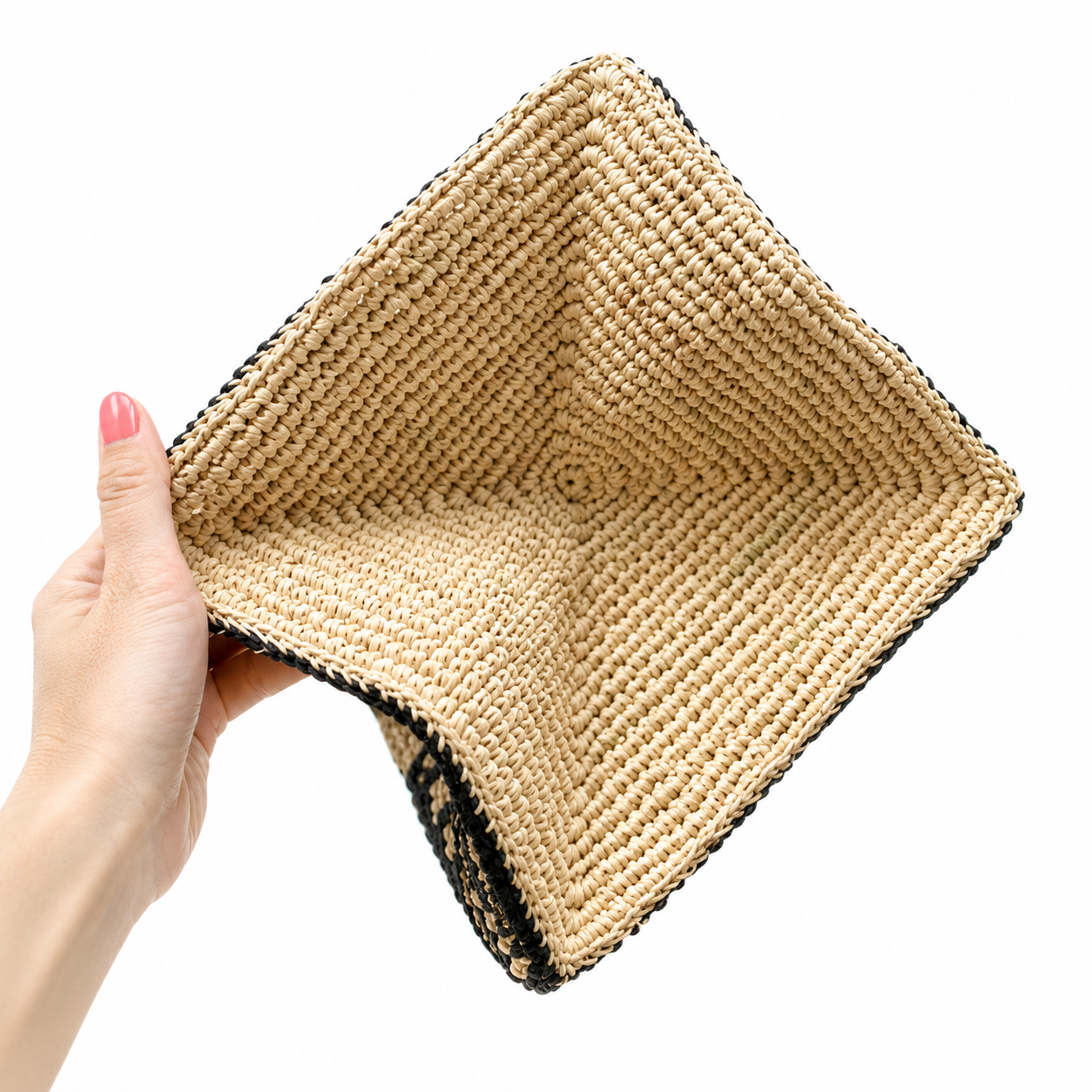 RAFFIA BAG, Black Aztec Square Bag