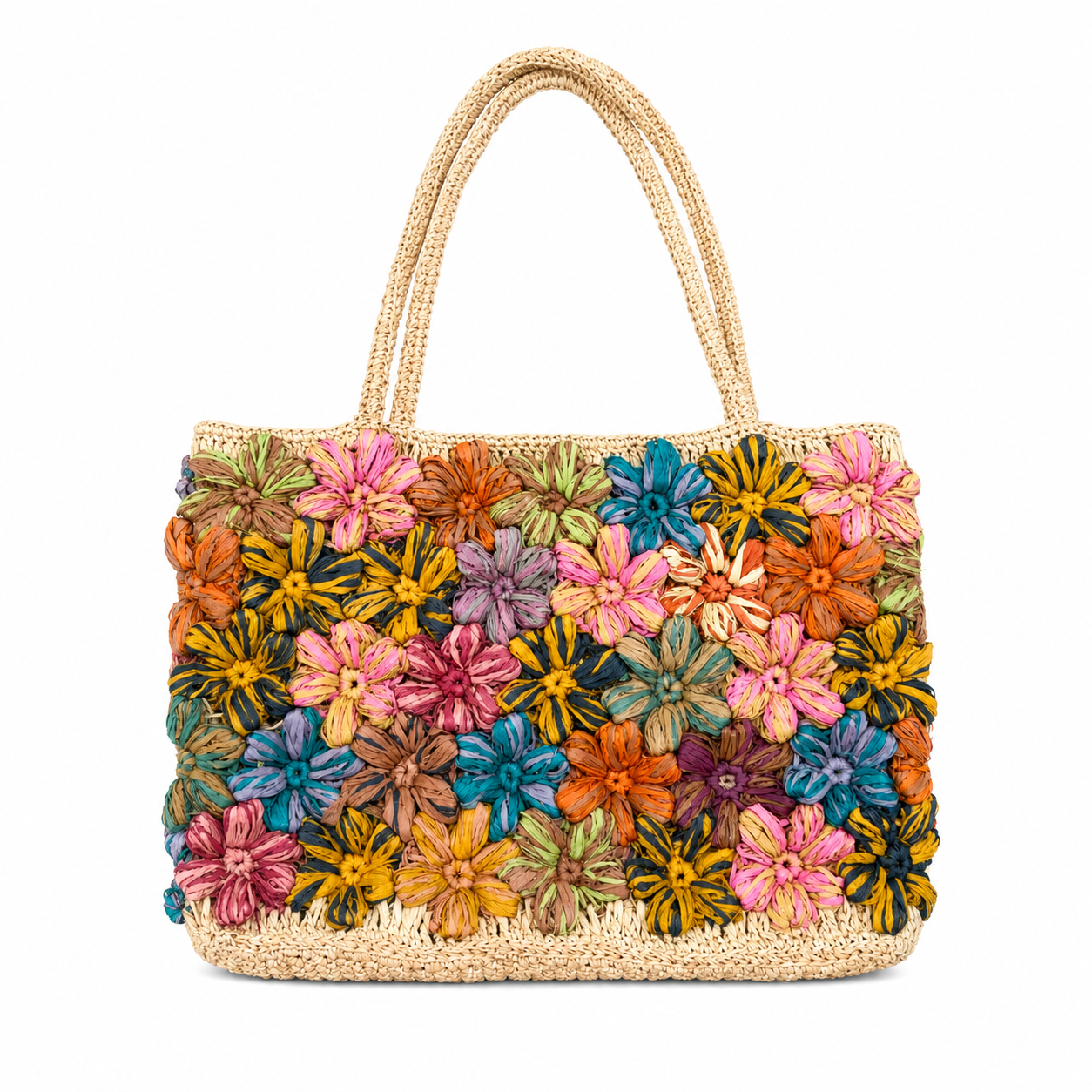 RAFFIA TOTE BAG, Full Floral Design