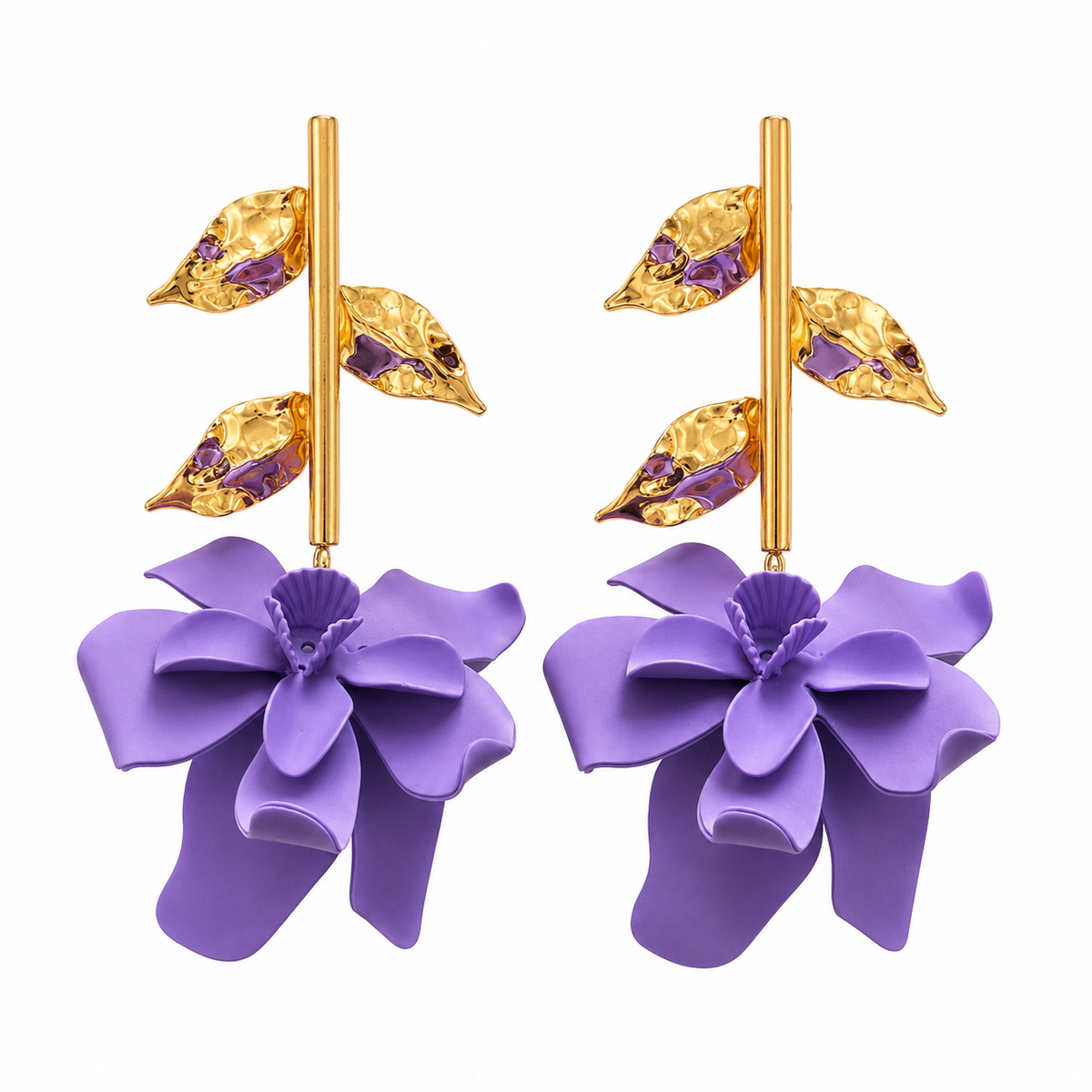 TARA Drop Flower Statement Earrings, Purple