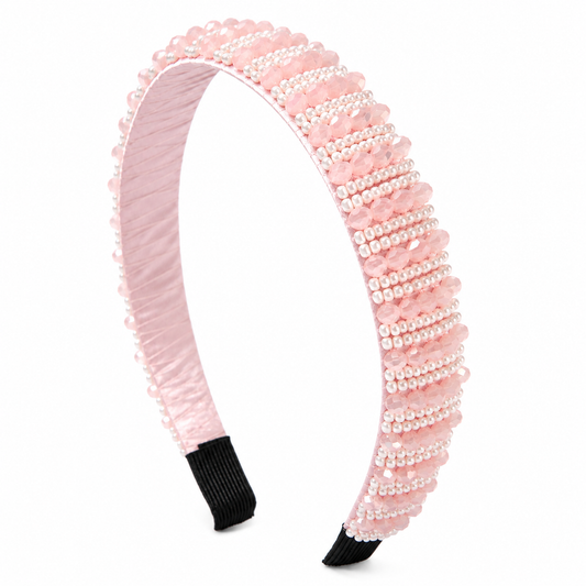 Nova Embellished Thin Crystal Headband, Blush